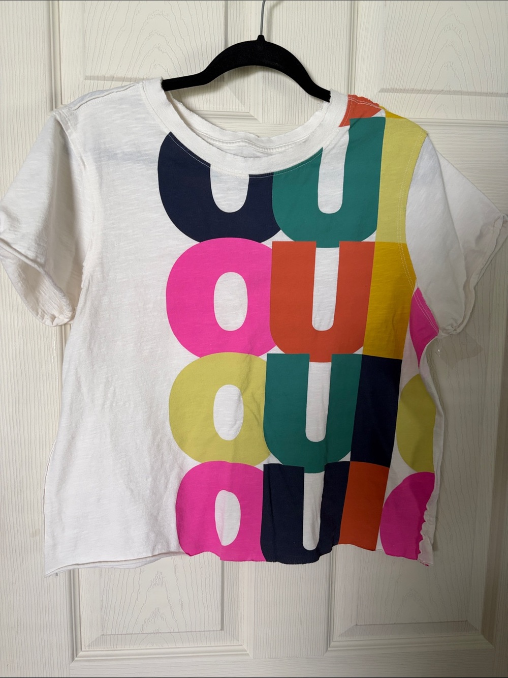 Maeve White Tee with Bright Multicolor Letter Print